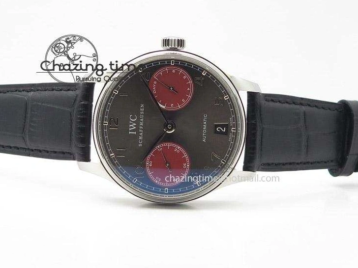 MIROTIME 0209 Portuguese Real PR IW500126 ZF 1:1 Best Edition Grey Red Dial On Black Leather Strap A52010 V Resilient 7333
